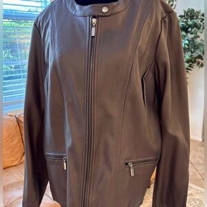 Mo-Ka Brown Faux Leather Moto Jacket Size 1X | Zip Front